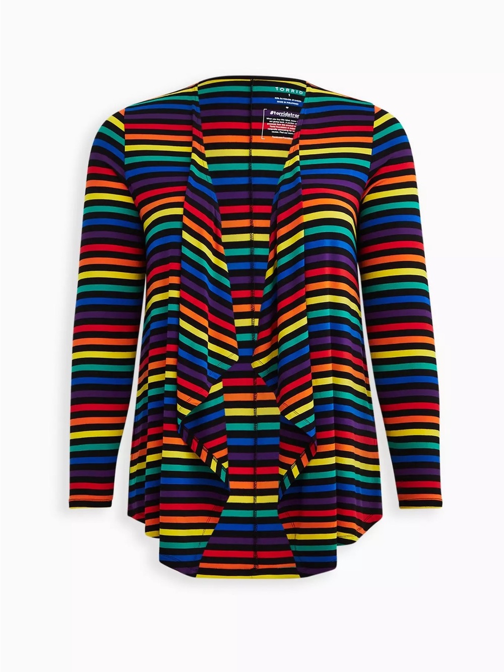 torrid Rainbow Striped Open-Front Cardigan - Black Multicolor